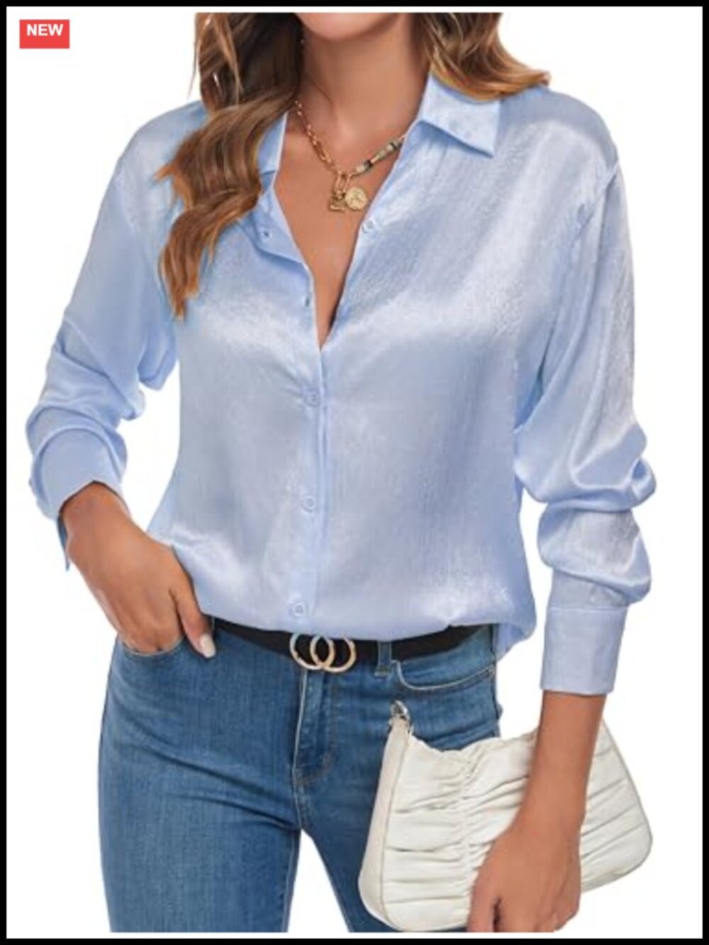 Satin Silk Texture Button Down Long Sleeve Blouse Casual Business Top